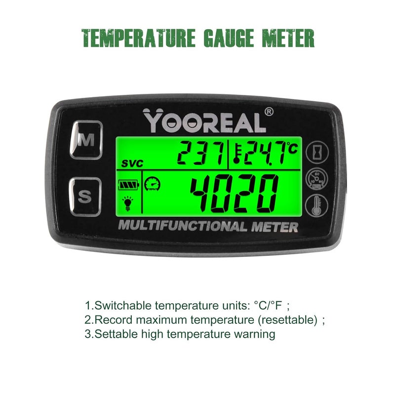 YOOREAL Digital Engine Temperature Gauge Meter,Tachometer and Hour Meter,Removable Temp Probe,Waterproof for Scooter Snowblower Mini Bike Motorcycle Lawn Tractor Generator Dump Truck - Image 3